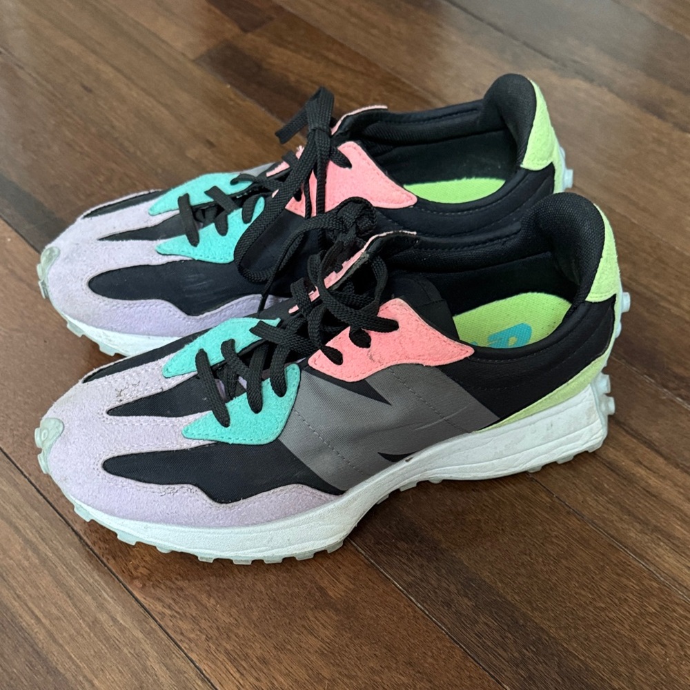 New Balance 327 Black and Neon Green Sneakers